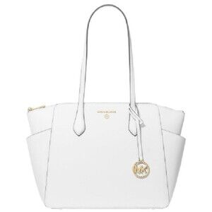 MICHAEL KORS Marilyn Medium Saffiano Leather Tote HandBag Purse White Gold NWT